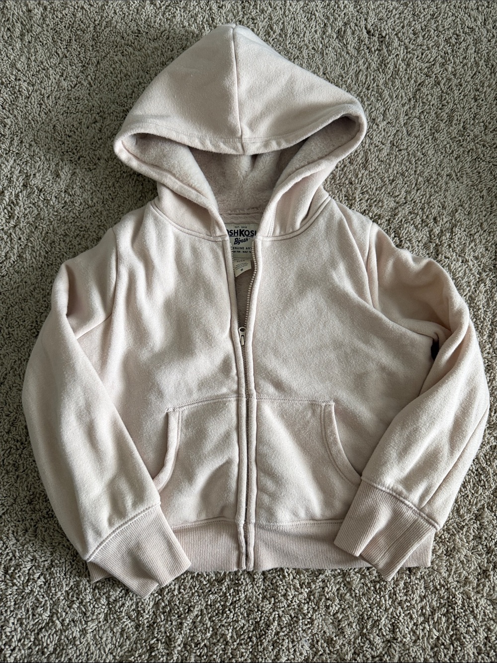 NWOT OshKosh B'gosh light tab/khaki Sherpa fleece lined Zip-Up Hoodie size 7